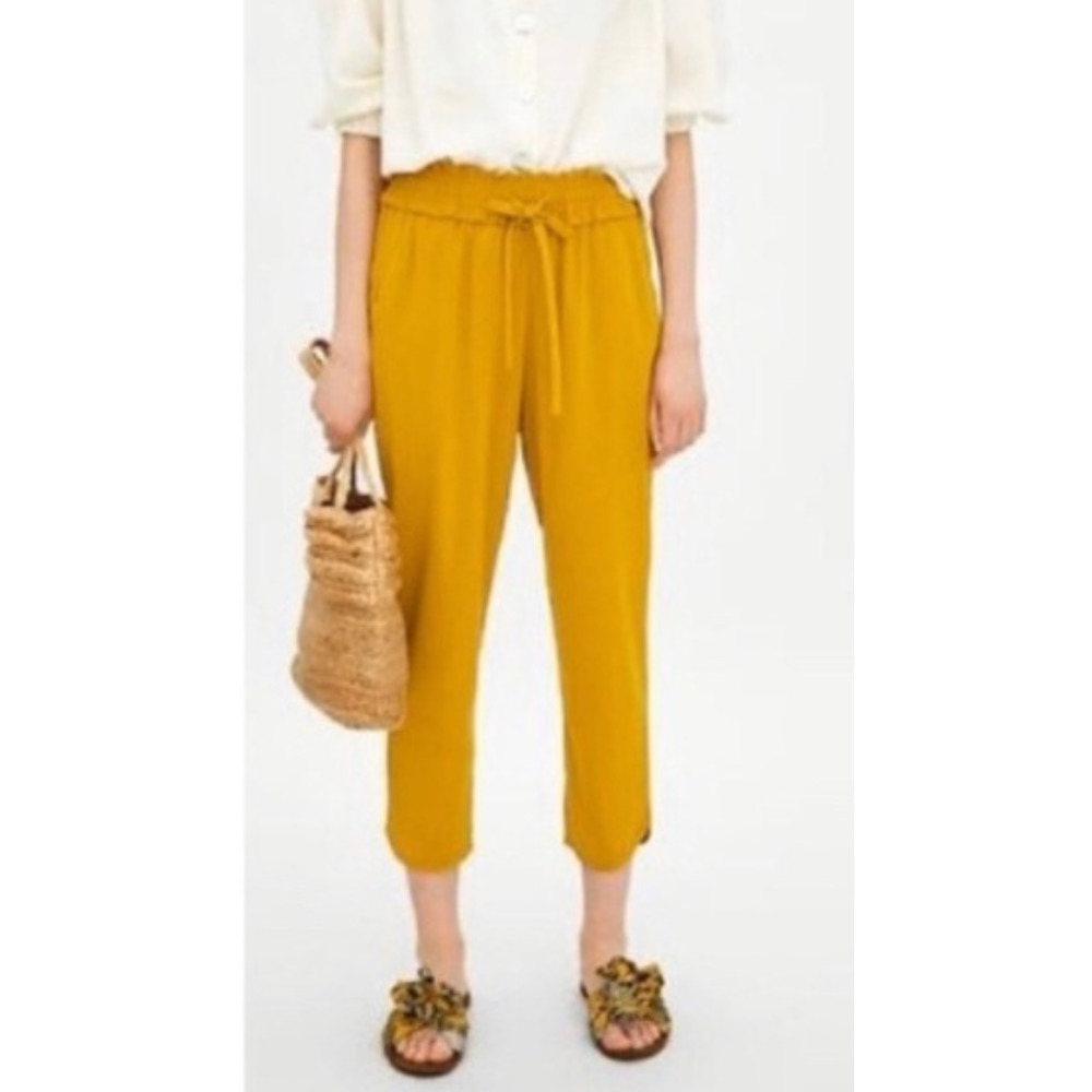 Zara NWT Women's TRF Collection Bright/Neon Yellow Elastic Pull-On Pants Size XS